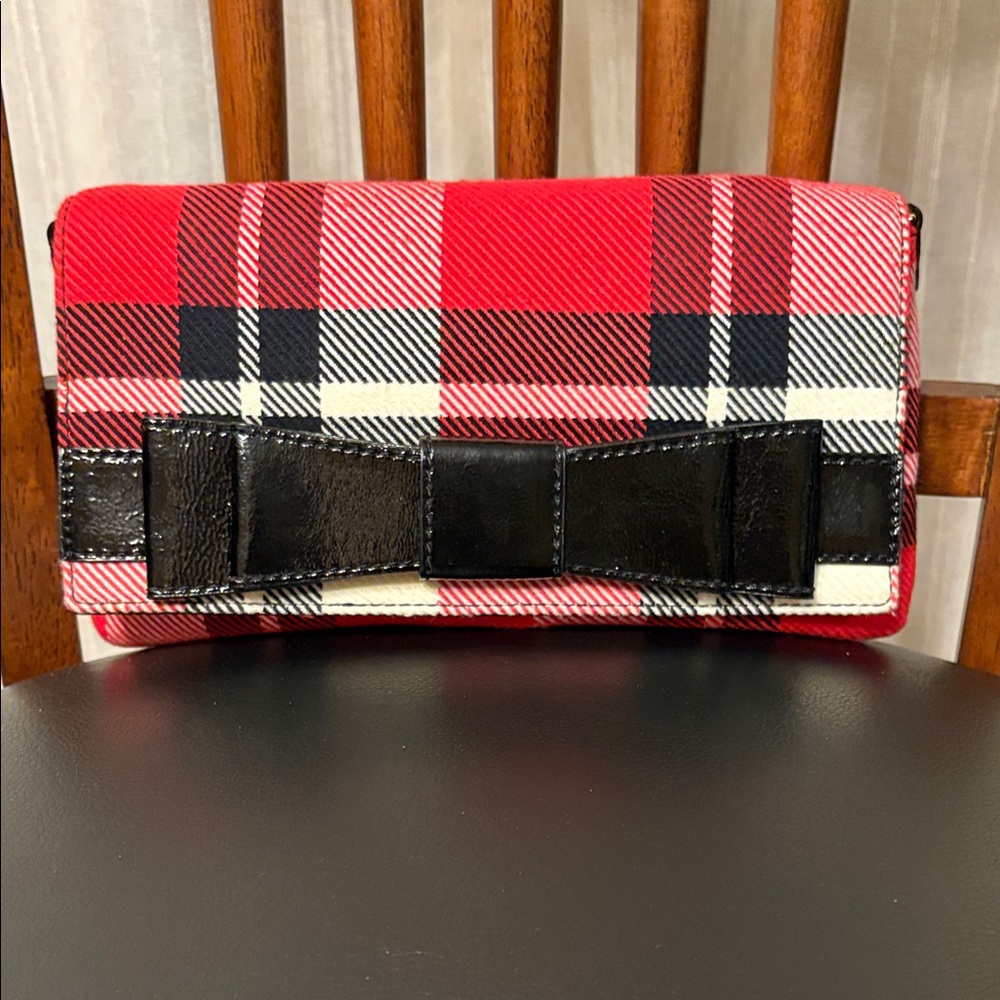 Kate Spade Red Plaid Clutch with Black Bow  used just a couple of times.